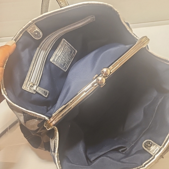 Coach Y2K Signature Stripe Kisslock Medium Tote Shoulder Handbag - Picture 10 of 12